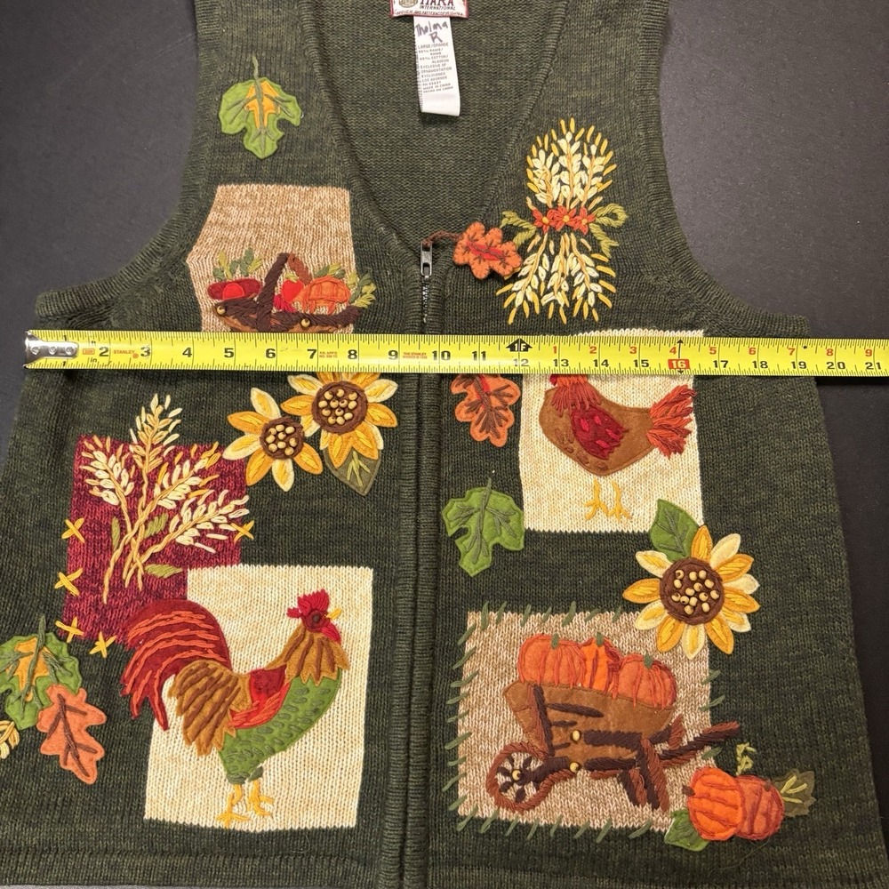 Vintage Tiara International Harvest Sweater Vest Zip Embroidered Cottagecore L - Picture 10 of 12
